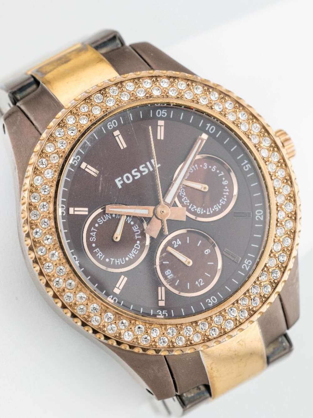 Fossil ES4079 Women's Stella Brown Pave Quartz Analog Watch Fresh Battery